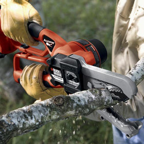 BLACK+DECKER LLP120B in use on a hedge, pruning efficiently