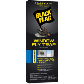 Black Flag Window Fly Trap on glass window, discreet design catches flies without mess