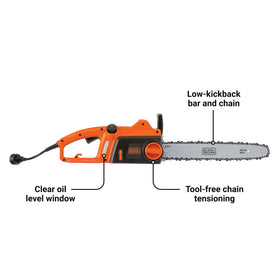 BLACK+DECKER CS1216 low-kickback bar enables smooth, precise cuts from any angle.
