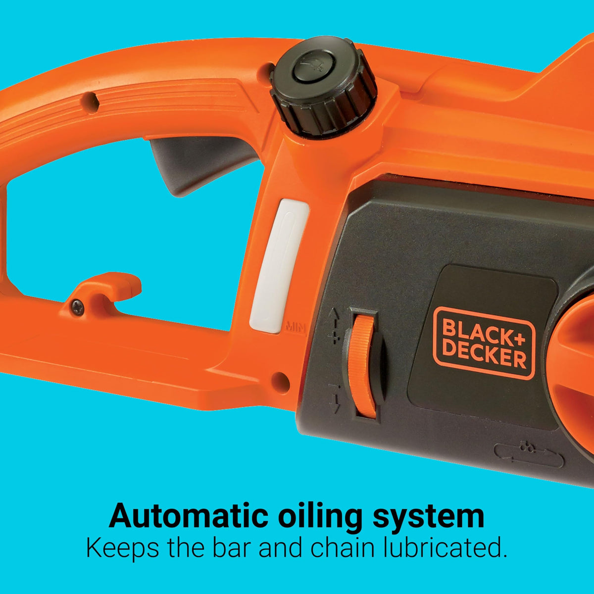 BLACK+DECKER CS1216 clear oil window for easy level checks.