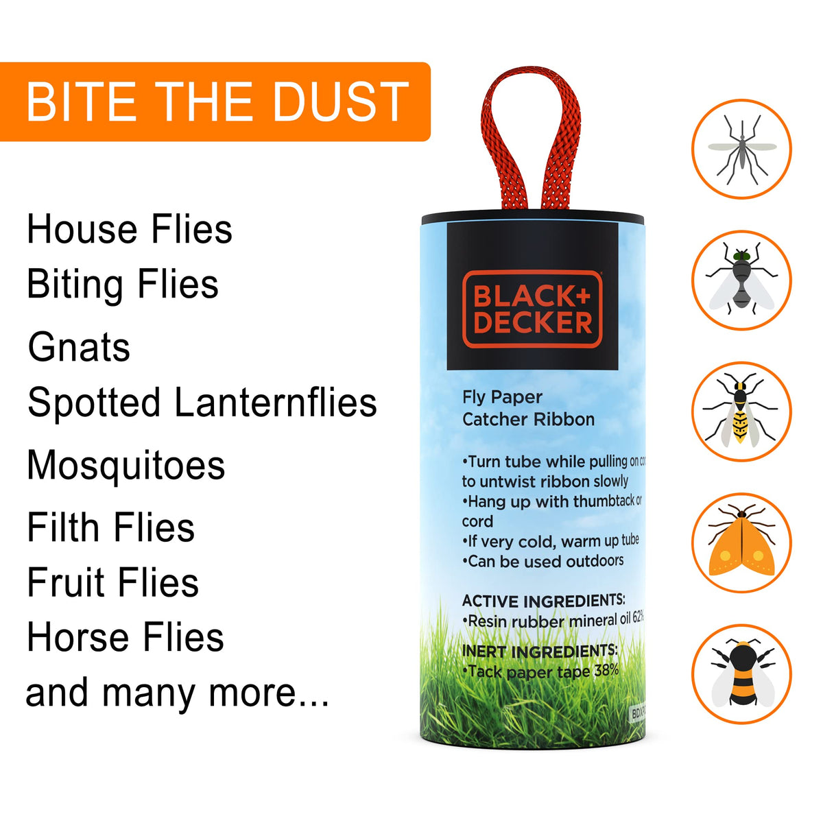 BLACK+DECKER fruit fly trap outdoors near patio seating.