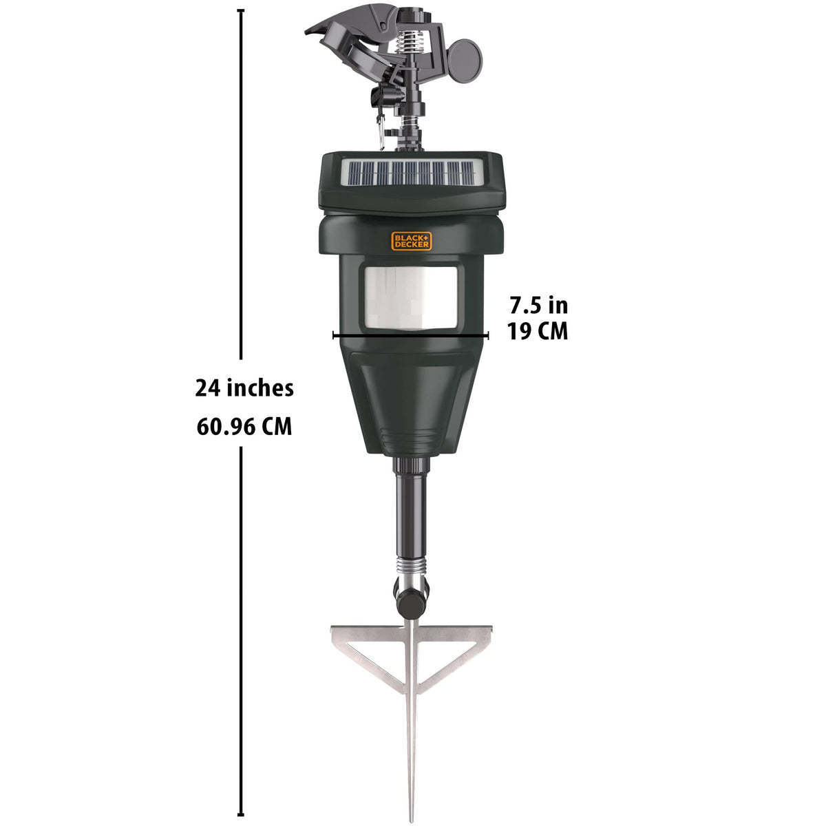BLACK+DECKER metal stake demonstrates sturdy ground placement for reliable protection.