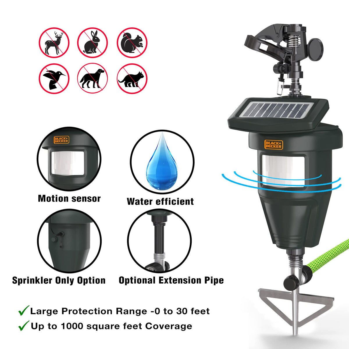BLACK+DECKER solar jet sprayer hose connection enables easy setup for quick deterrence.