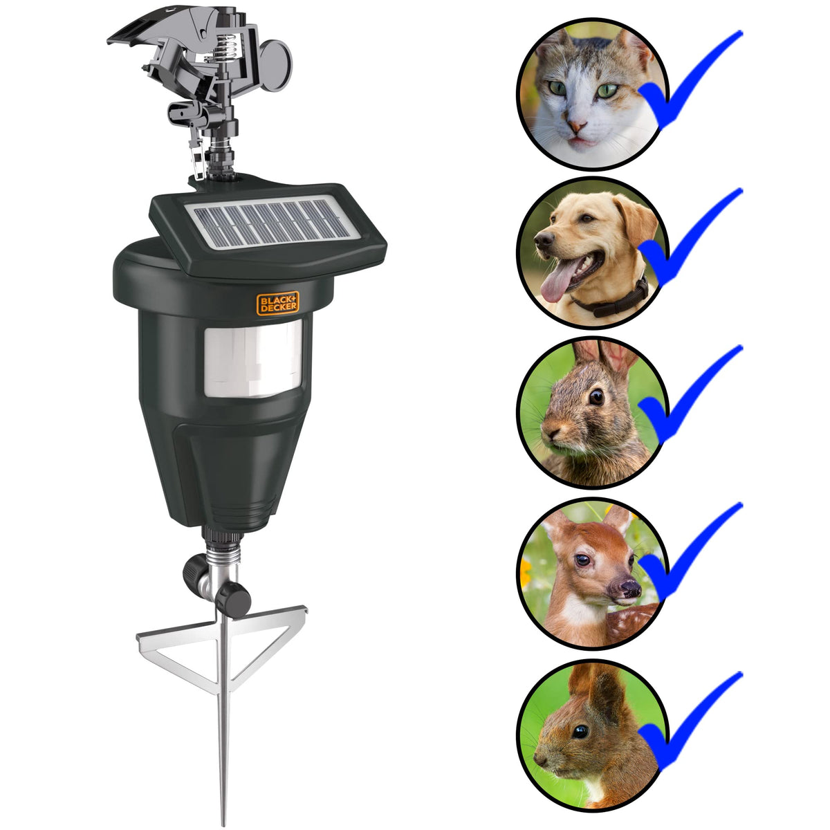 BLACK+DECKER sprinkler-only mode shows versatile use when deterrence is not needed.