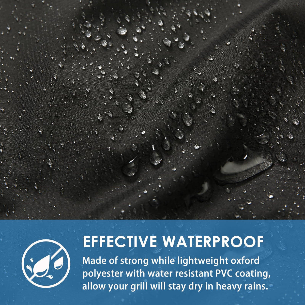 Blackhoso 69in grill cover fabric close-up shows 600D durability