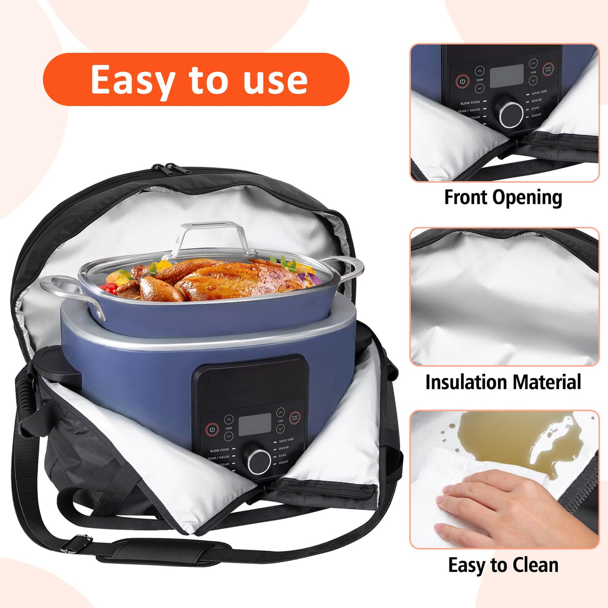 Blackhoso carry bag for Ninja Crock Pot with internal elastic straps stabilizes the cooker