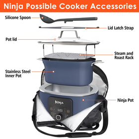 Blackhoso carry bag for Ninja Crock Pot with storage-pocket keeps utensils organized