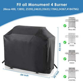 Blackhoso grill cover mounted on Monument Mesa 400 side view, wind-resistant