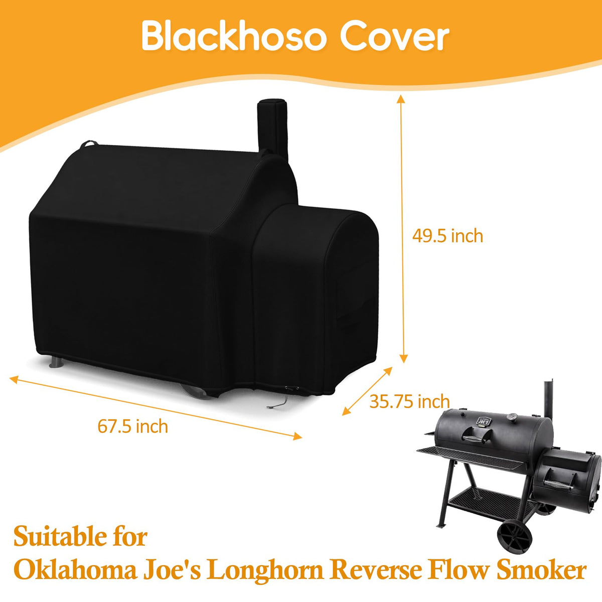 Blackhoso Longhorn grill cover back view showing full coverage and wind resistance