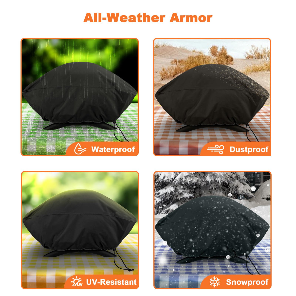 Blackhoso Weber 600D grill cover with UV protection shields the Q.