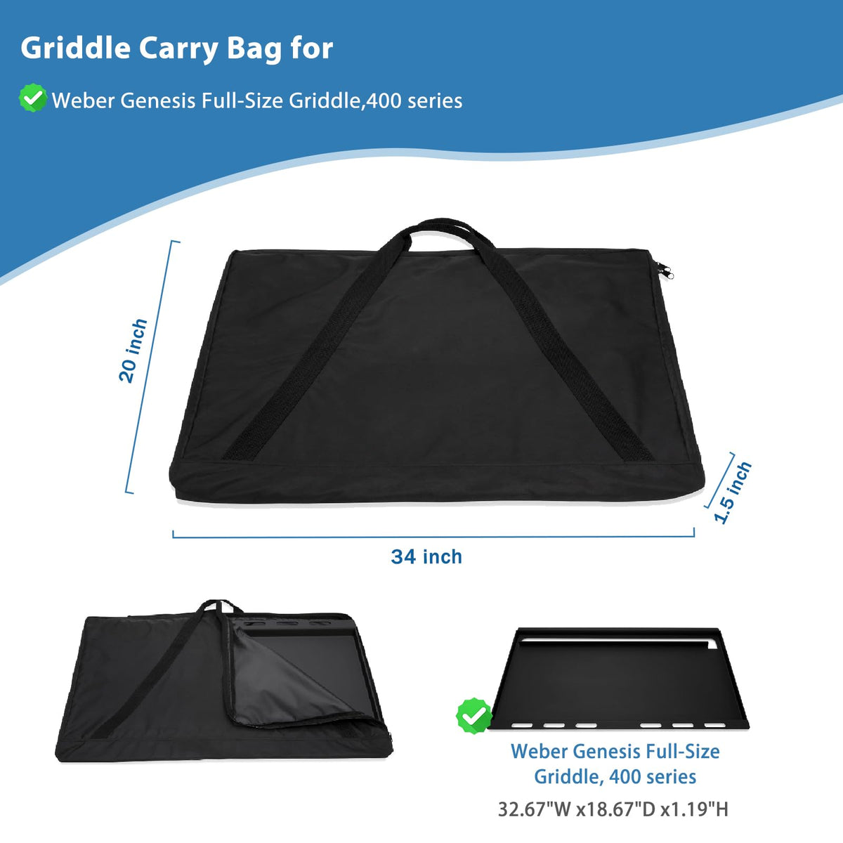 Blackhoso griddle bag side view highlighting portable design for travel.