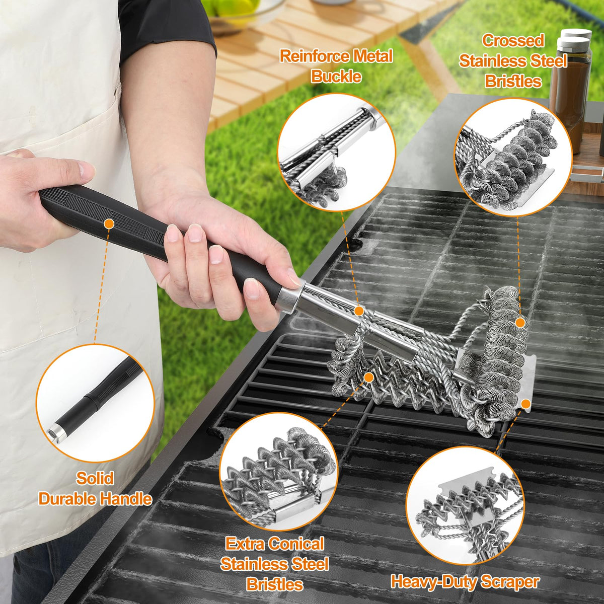 BLACKSMITH FAMILY 18-inch brush head highlights stainless-steel construction for durability.