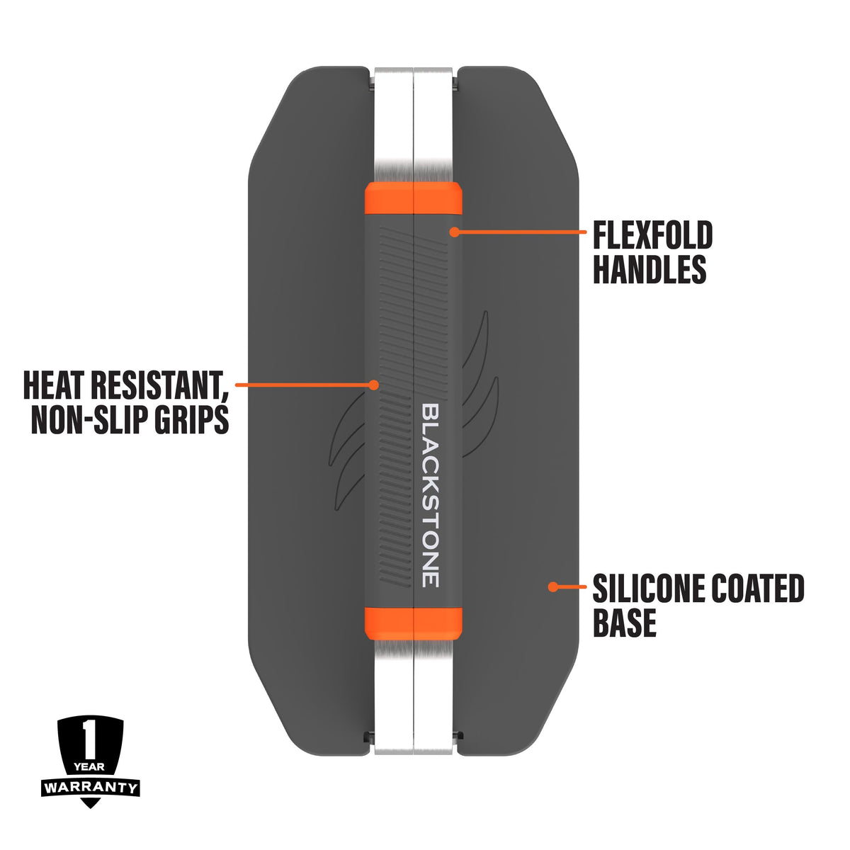 Blackstone 5987 OTG collapsible griddle press silicone construction highlights heat resistance.