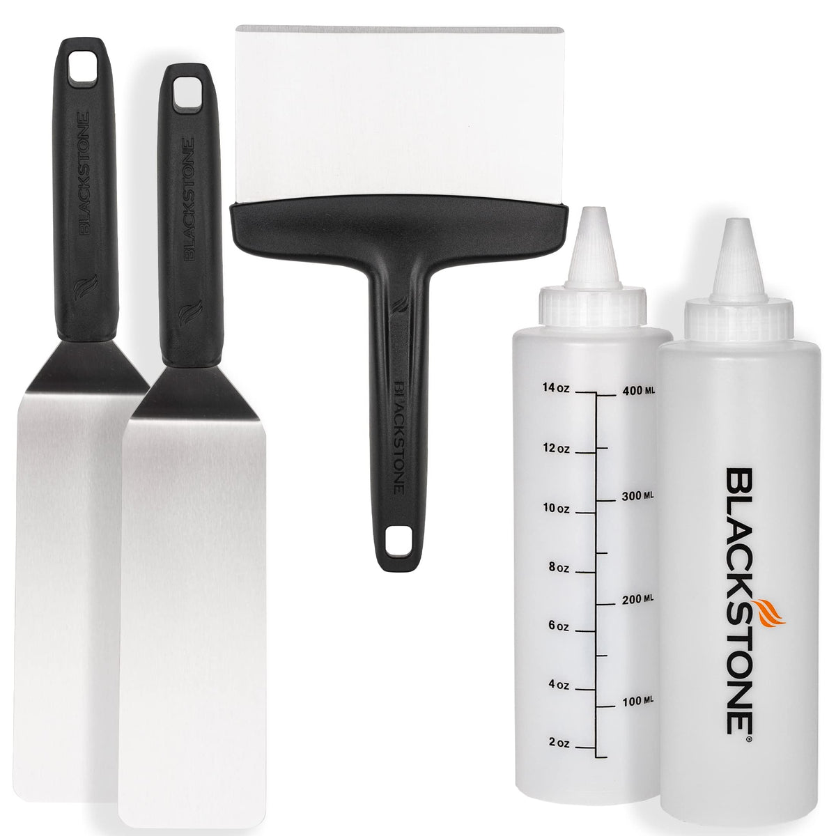 BLACKSTONE hamburger spatula on a hot griddle for easy flipping