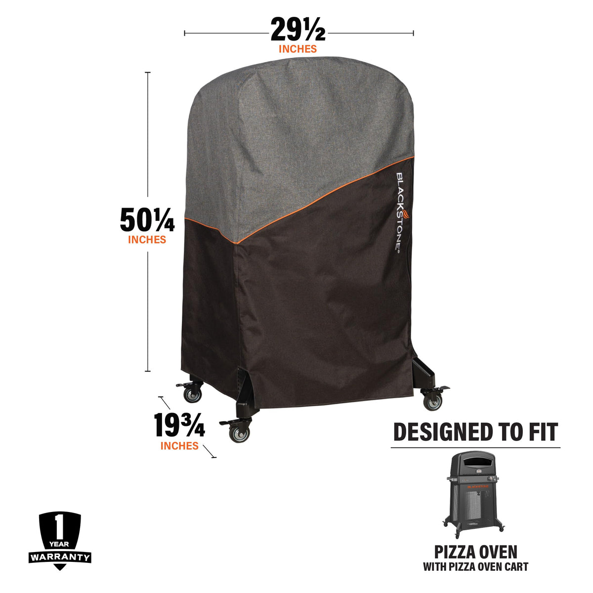 Blackstone pizza oven cover back view demonstrating full enclosure for standing model.