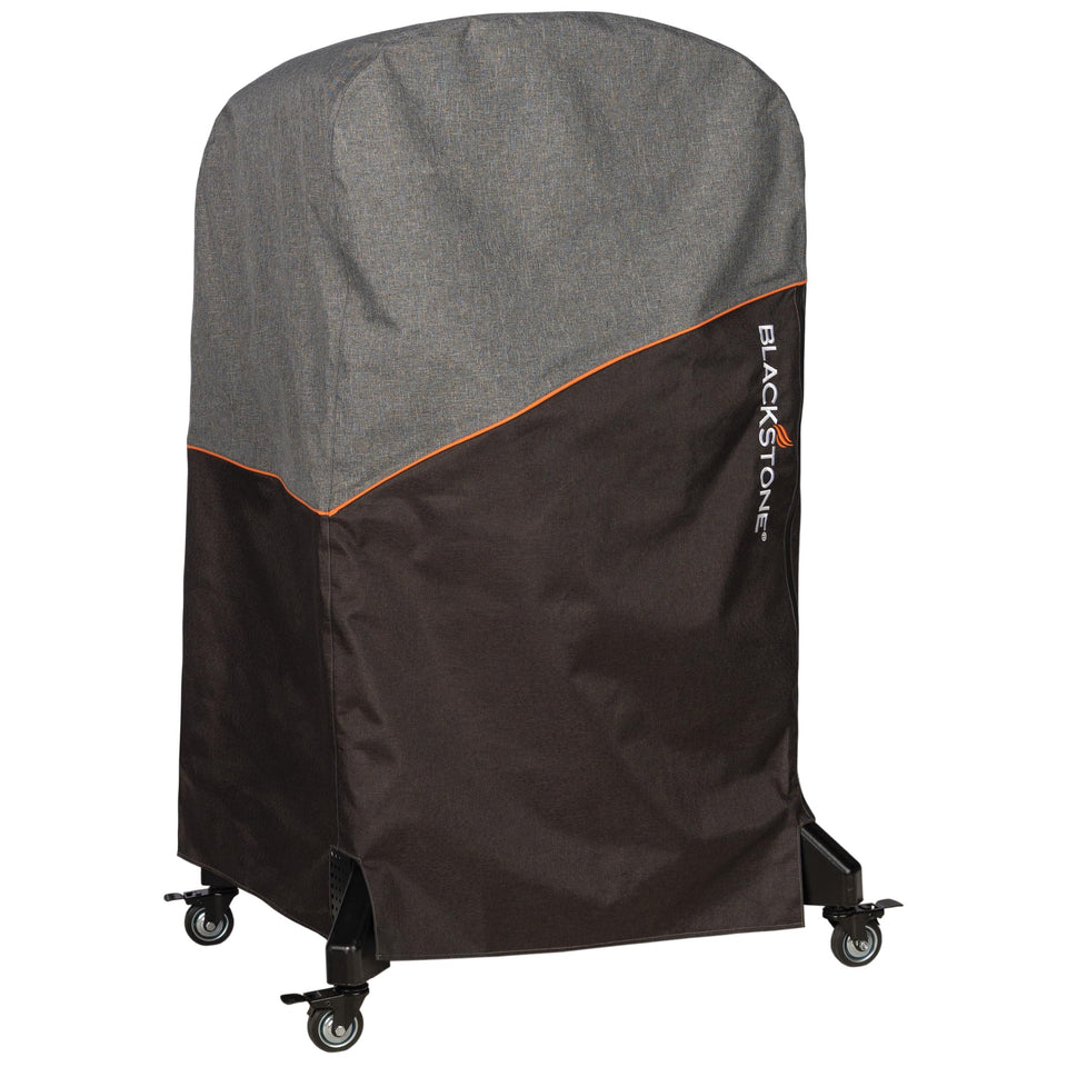 Blackstone pizza oven cover front view showing snug fit and weather-ready protection.