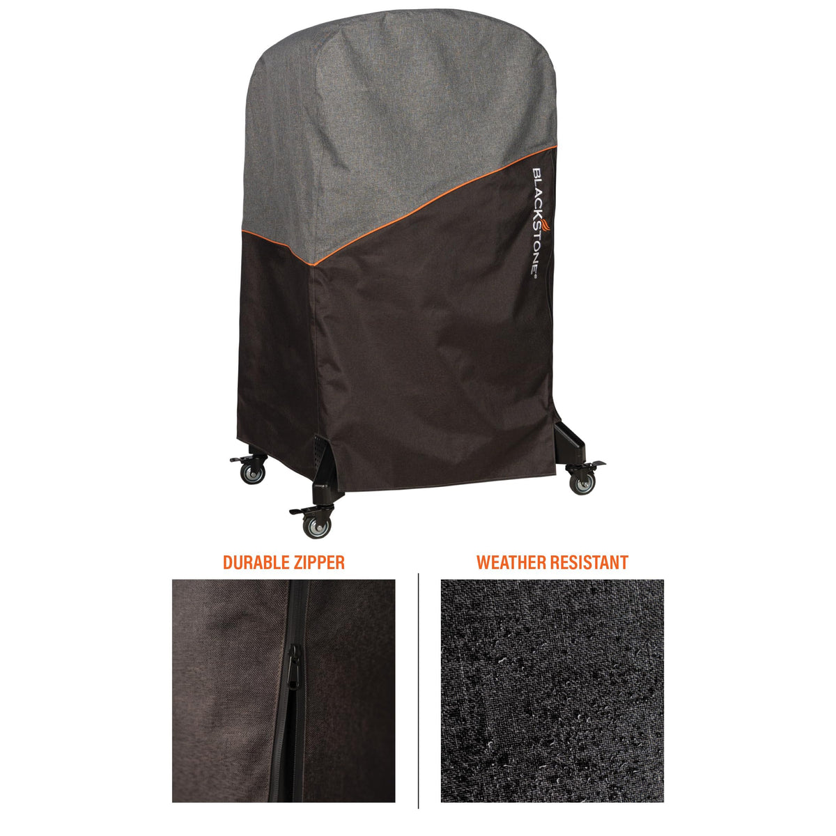 Blackstone pizza oven cover zip-entry close-up highlights easy access.