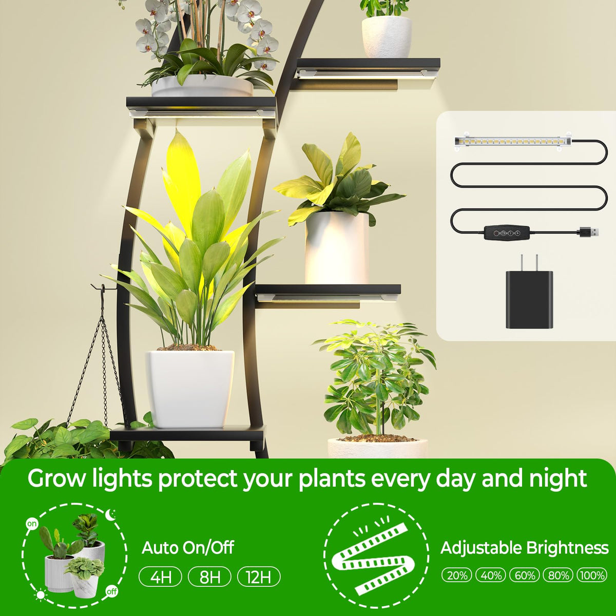 Blazpath built-in LED grow lights provide balanced day-night illumination