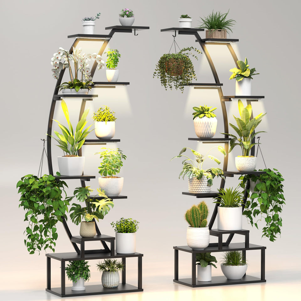 Blazpath half moon grow light stand front view with integrated LEDs for indoor plants