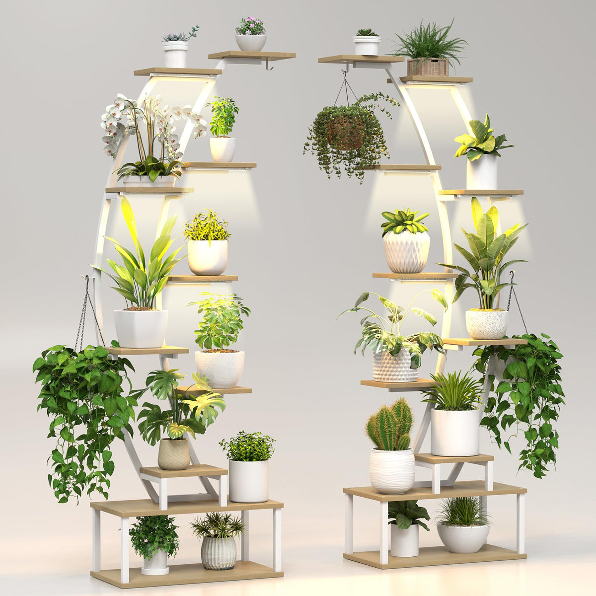 BLAZPATH half moon plant stand with 10-tier shelves boosts compact indoor gardening