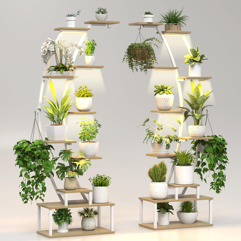 BLAZPATH half moon plant stand with 10-tier shelves boosts compact indoor gardening