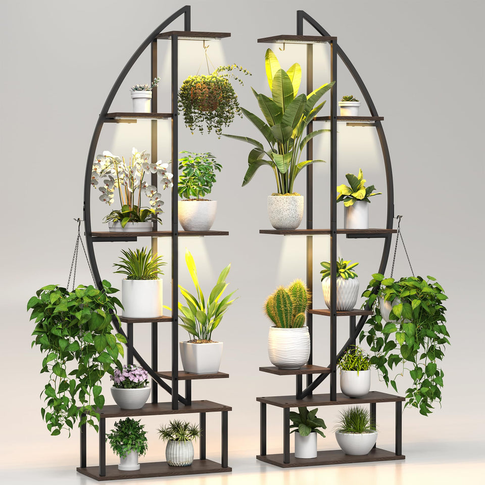 Blazpath half moon plant stand with 6 grow lights illuminates indoor plants and boosts ambient decor.