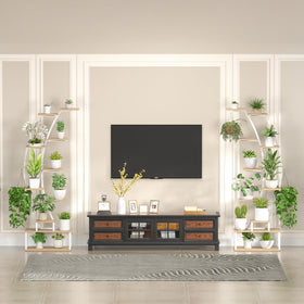 BLAZPATH organizes plants, books, and decor in one elegant display