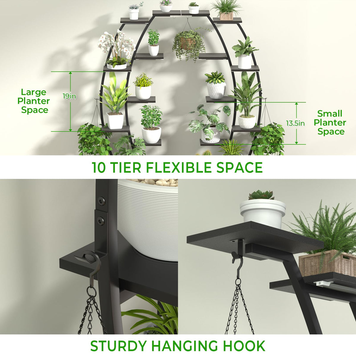 Blazpath ten-tier vertical plant shelf shown from the side for compact spaces