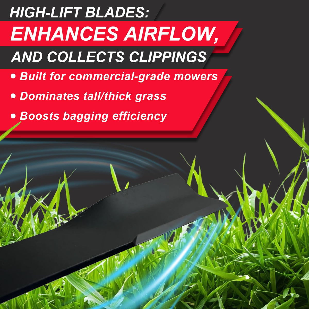 Even cutting across passes achieved by BLCE high-lift blades.