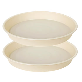 Bleuhome 14-inch beige plant saucer two-pack protects pots and surfaces.