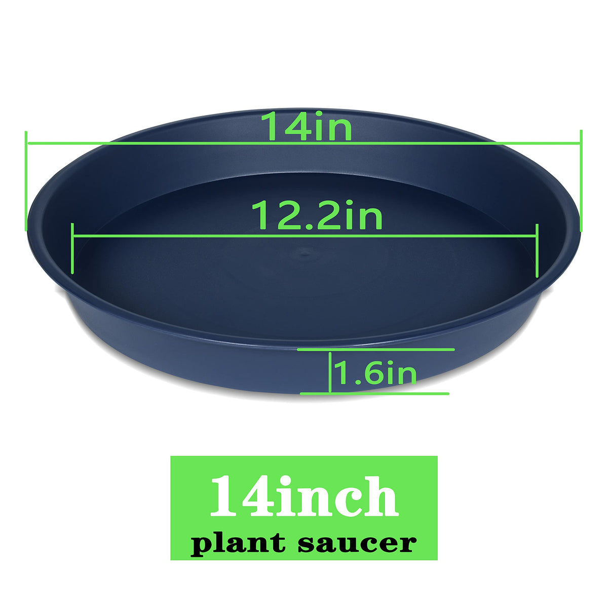 Bleuhome blue 14-inch plant saucer with inner gloss finish, easy to clean.