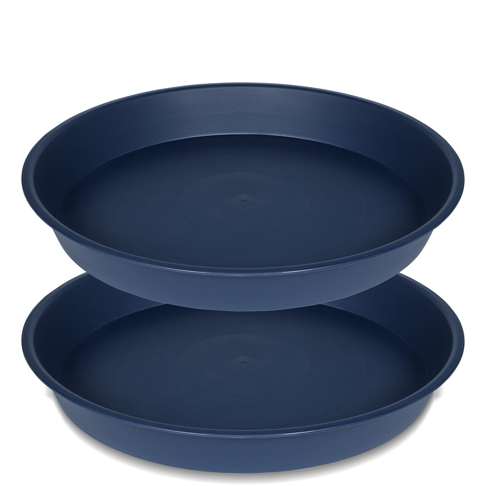 Bleuhome 14-inch blue plant saucer with matte exterior keeps spillover under control.