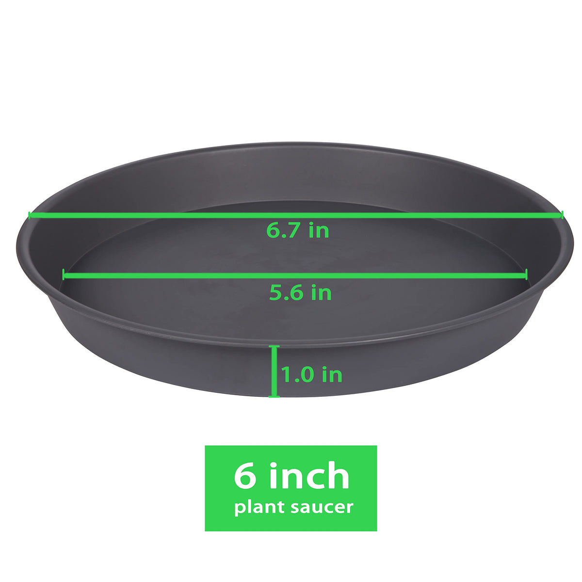 Bleuhome 6-pack gray saucers side profile shows durable plastic for lasting use