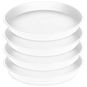 Bleuhome four-pack 16-inch white plant saucers protect outdoor surfaces.
