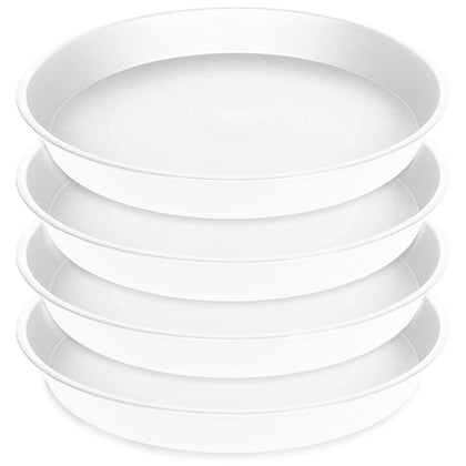 Bleuhome four-pack 16-inch white plant saucers protect outdoor surfaces.
