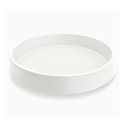 Bleuhome 12-inch white plant saucer, top view, matte finish.