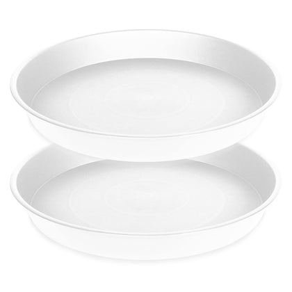 Bleuhome 14-inch creamy white plant saucer showing spill containment for indoor pots