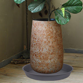 Bleuhome 14-inch cement-look plant saucer adds modern style to indoor gardens.