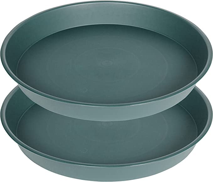 Bleuhome 19-inch green plant saucer top view protects outdoor surfaces.