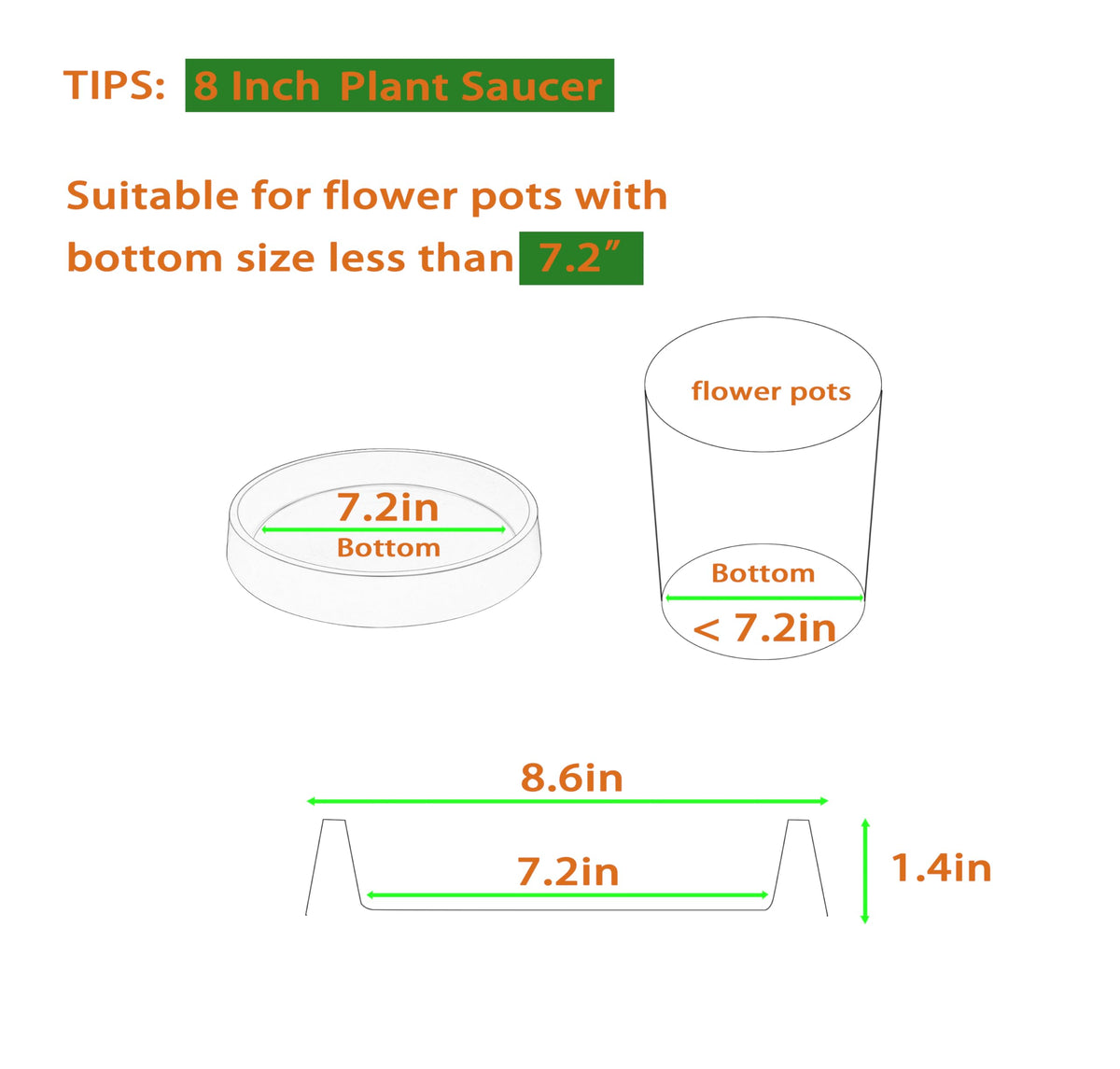 Bleuhome 8-inch plant saucer side view showing durable PP plastic