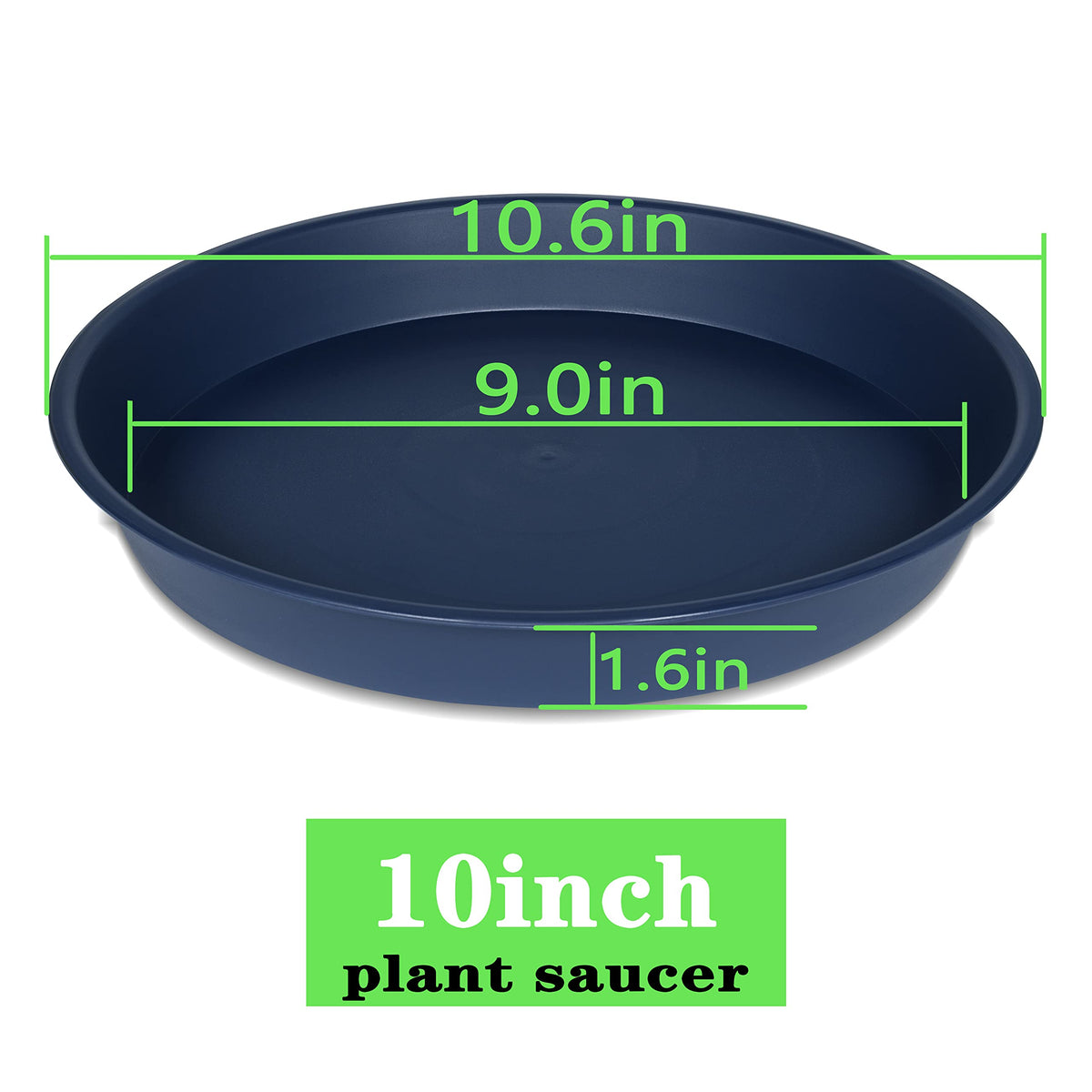 Bleuhome blue 10-inch plant saucer side view shows sturdy construction.