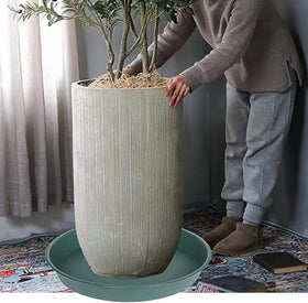 Bleuhome two-pack plant saucers stacked for easy storage.
