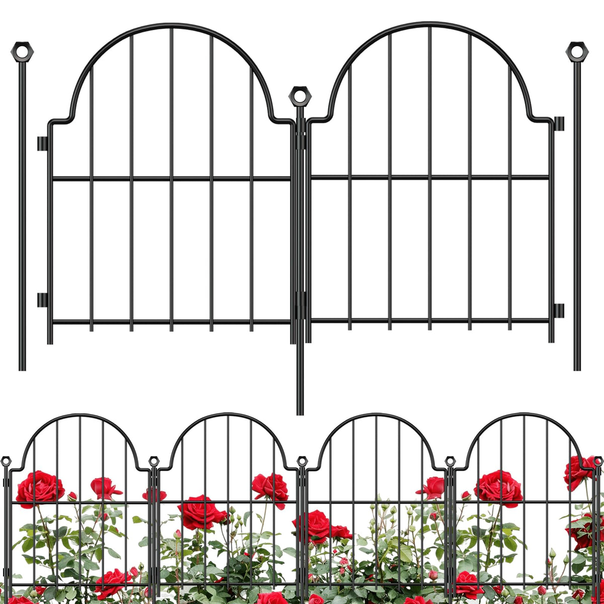 Blingluck arch garden fence 30-piece set defines borders and protects delicate plantings.