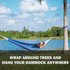 Close-up of Bliss Hammocks WM-505-2 S hooks showing durable corrosion-resistant hardware.
