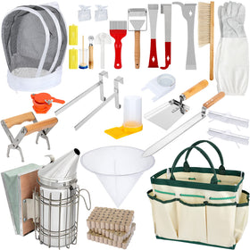 Blisstime 30-piece beekeeping kit contents laid out for beginner setup