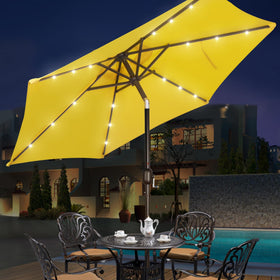 108-inch diameter Blissun canopy covers large seating areas.