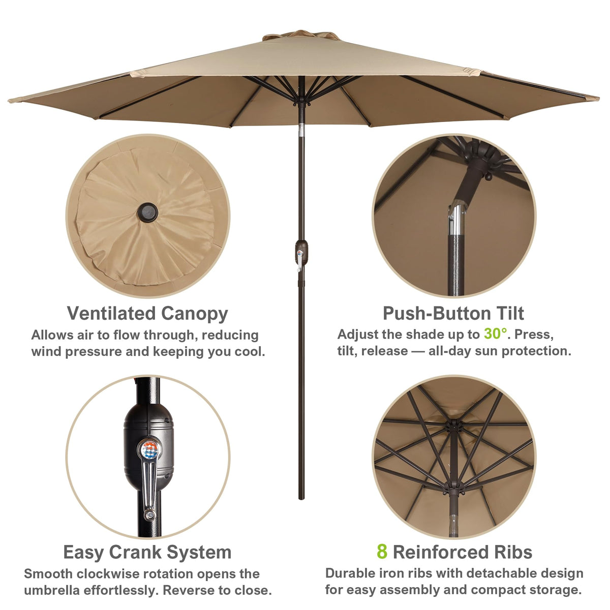Blissun 10ft umbrella open with crank for quick setup and shade