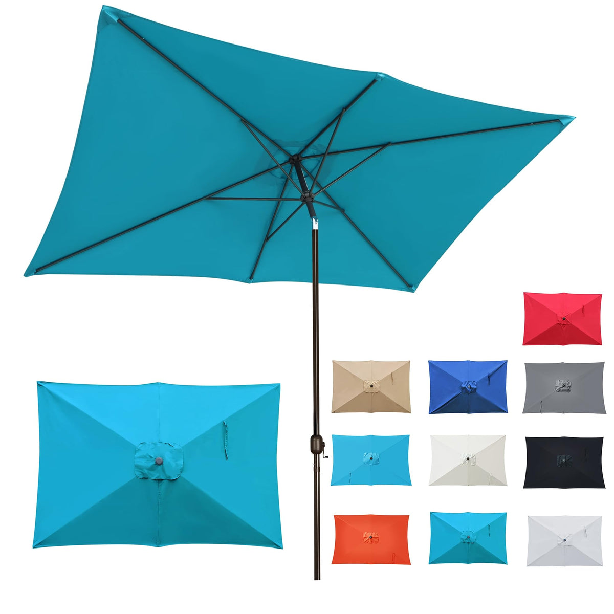 Blissun 10ft rectangle patio umbrella canopy top view showing wide shade area