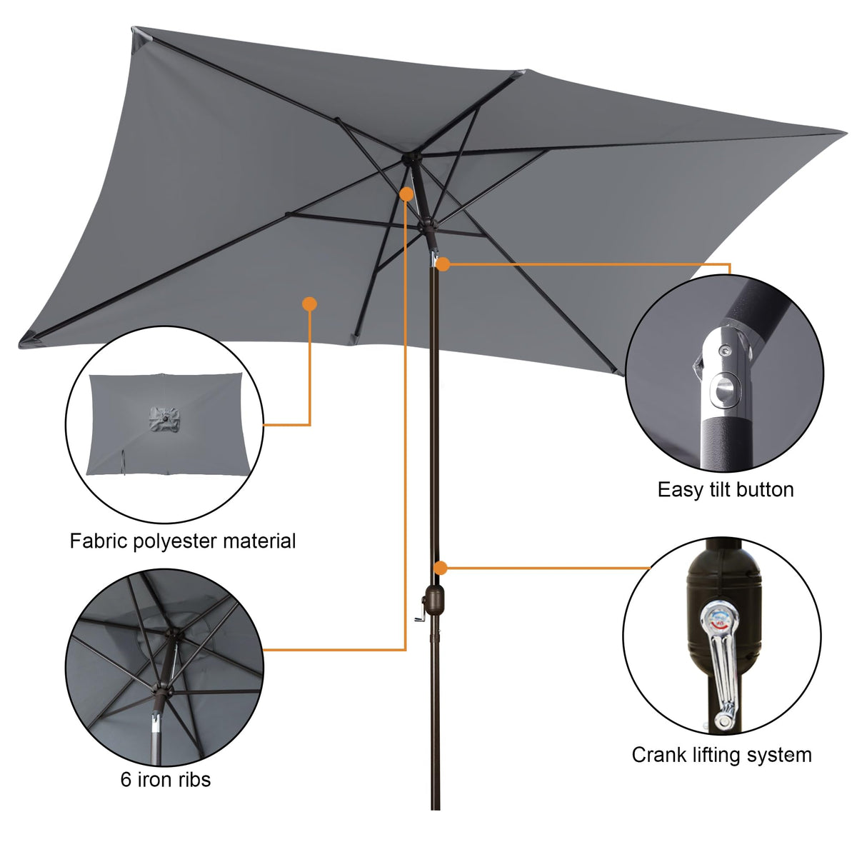 Blissun ten-foot rectangular patio umbrella crank opens smoothly for quick shade adjustments