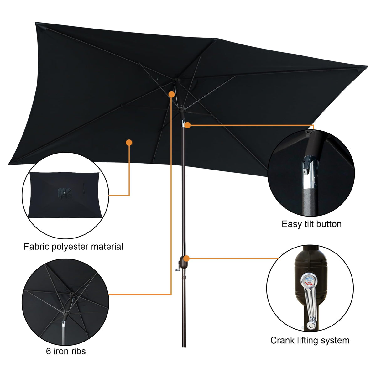 Blissun 10' umbrella with UV protective fabric shields guests outdoors.